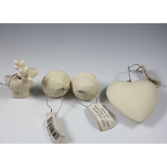 Provo Craft Lot of 4 Bisque Porcelain Ornaments Heart Jingle Bells Reindeer EUC - Picture 9 of 11